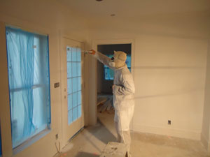 Finishing wall with paint sprayer
